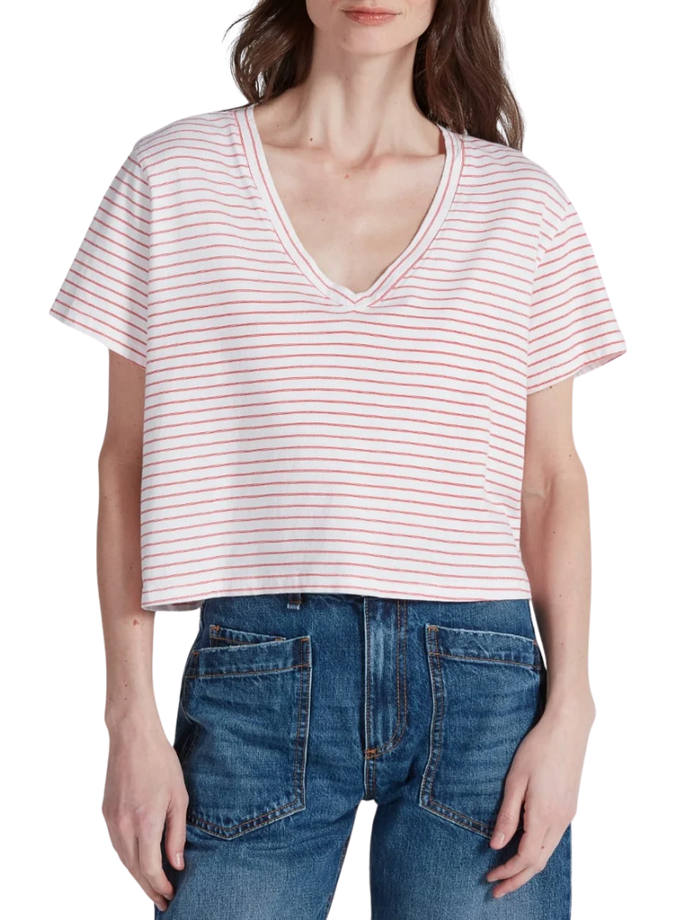 ASKK NY STRIPED SHRUNKEN V-NECK TEE