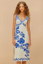 FARM RIO OFF-WHITE FLORAL CASCADE WAVY MIDI DRESS (10165212741937)