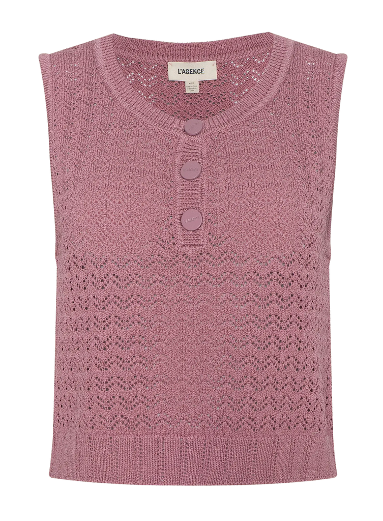 L'AGENCE CARVEN POINTELLE KNIT HENLEY TANK
