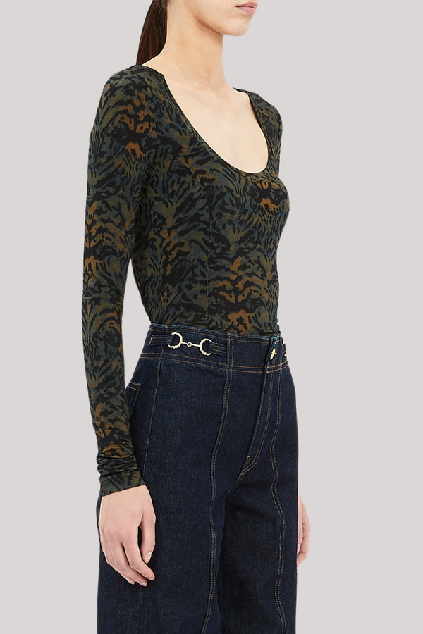ULLA JOHNSON ARIS JERSEY LONG SLEEVE U-NECK TOP