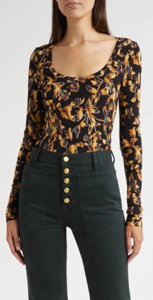 ULLA JOHNSON ARIS JERSEY LONG SLEEVE U-NECK TOP