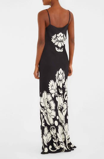 FARM RIO FLORAL ARABESQUE SLIP MAXI DRESS