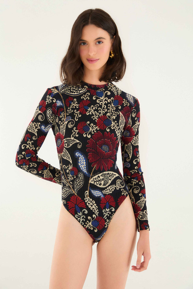 FARM RIO VALENTINA BLACK JERSEY BODYSUIT