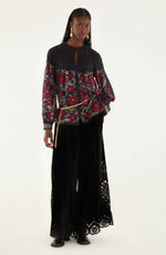FARM RIO VALENTINA BLACK LONG SLEEVE BLOUSE