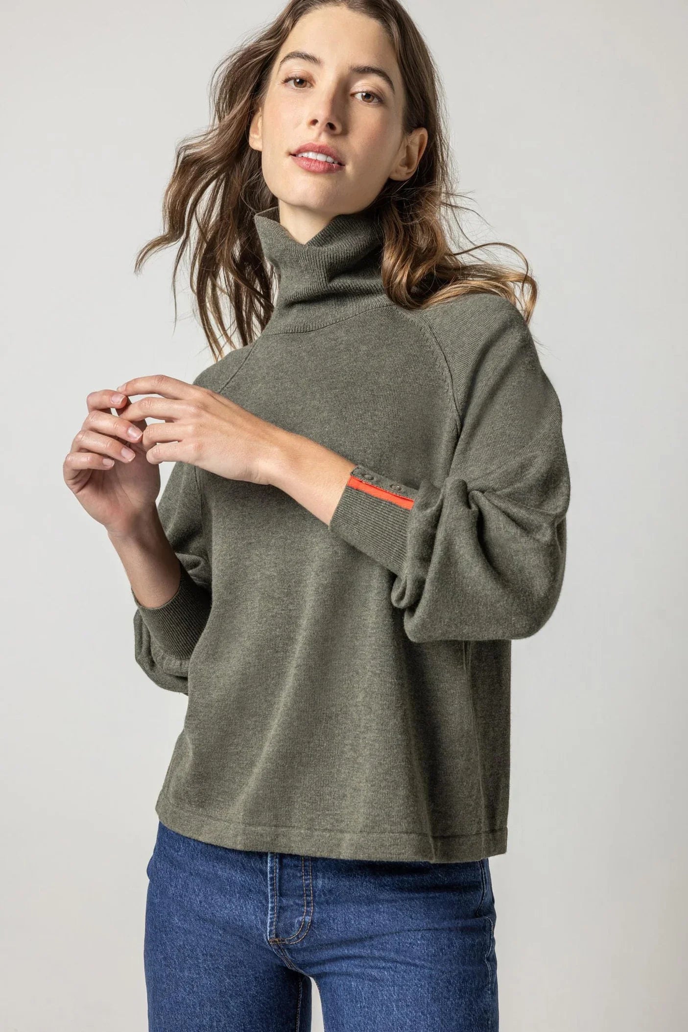 LILLA P SNAP CUFF TURTLENECK SWEATER