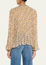 ULLA JOHNSON ROBBIE SILK LONG SLEEVE FRONT TIE BLOUSE