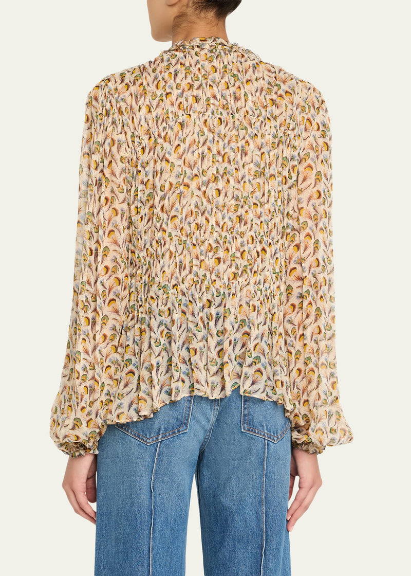 ULLA JOHNSON ROBBIE SILK LONG SLEEVE FRONT TIE BLOUSE