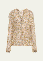 ULLA JOHNSON ROBBIE SILK LONG SLEEVE FRONT TIE BLOUSE