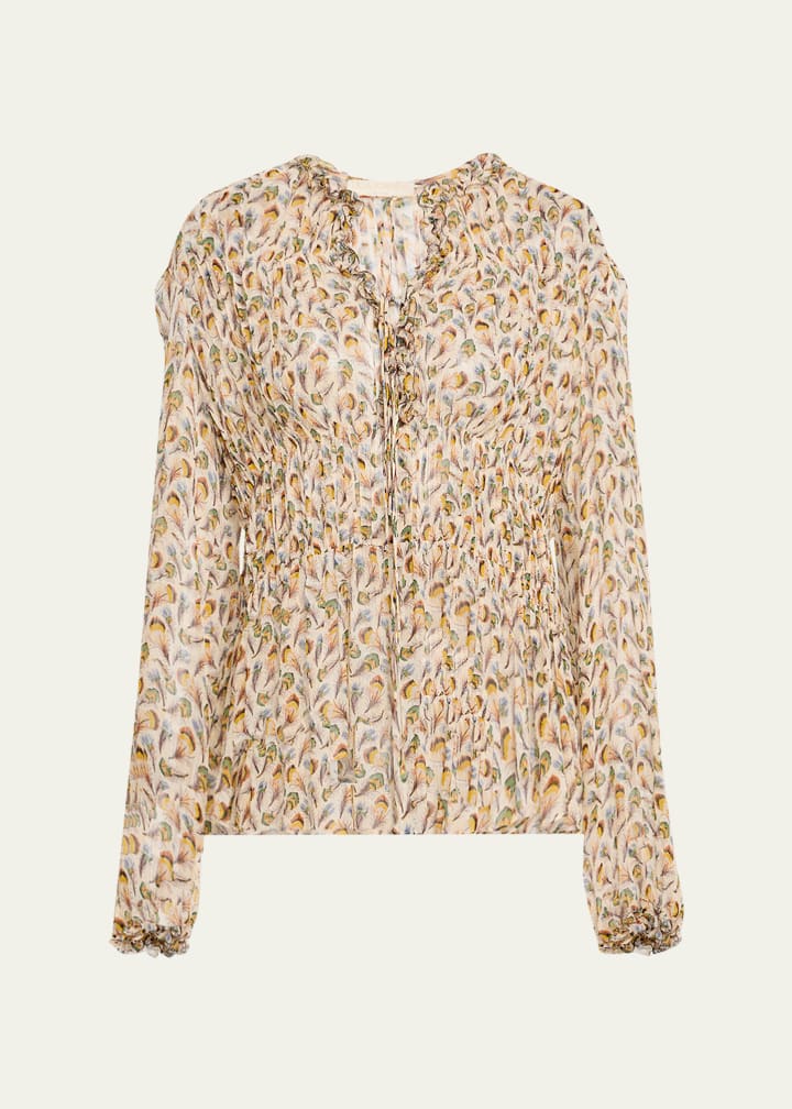 ULLA JOHNSON ROBBIE SILK LONG SLEEVE FRONT TIE BLOUSE
