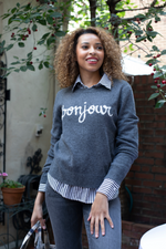 CINQ A SEPT BONJOUR GRAPHIC CREWNECK SWEATSHIRT (9382081626417)