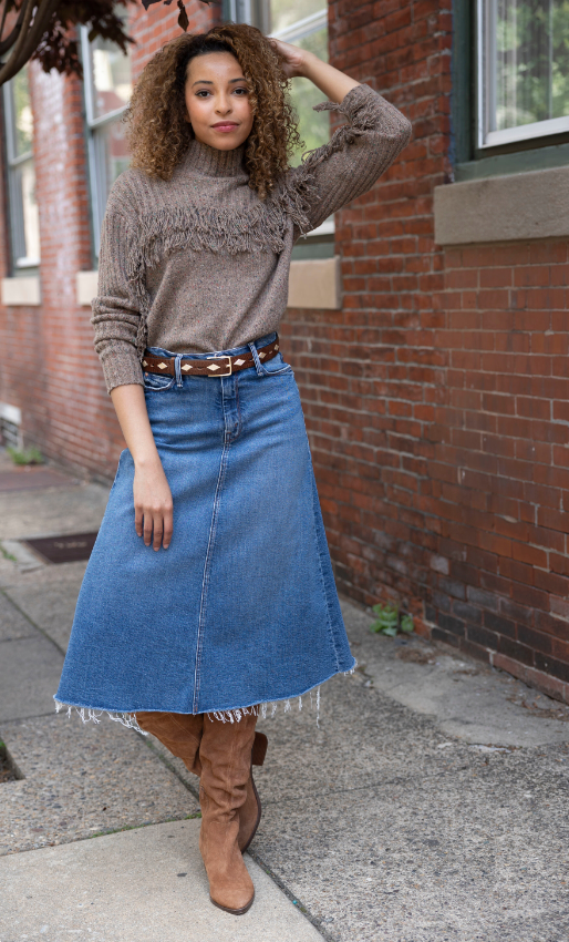 Circle long denim skirt hotsell